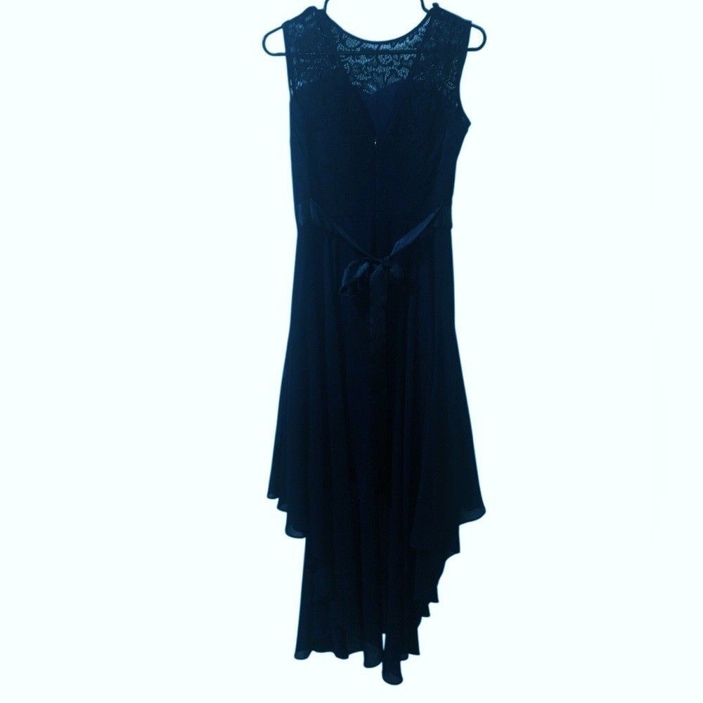 BERYLOVE Navy Blue Lace High Low Cocktail Dress Wedding Guest Party Size L